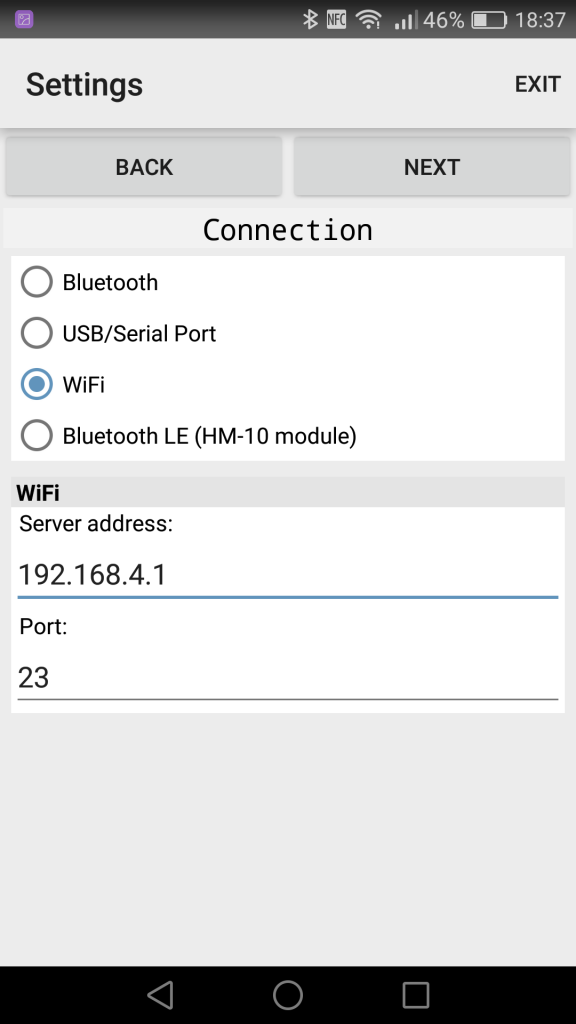WiFi settings on EZ-GUI
