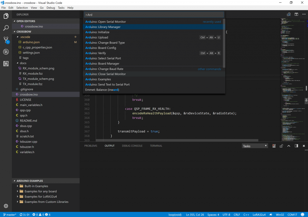 Visual Studio Code Arduino command palette